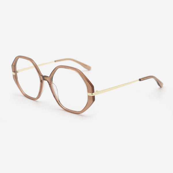 Hexagon Acetate And Metal Combined Women's Optical Frames 23A3168