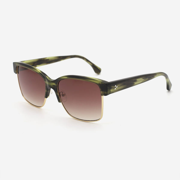 Square Acetate And Metal Combined Unisex Sunglasses 23A8059