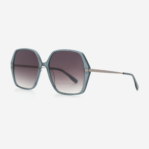 Polygonal Acetate And Metal Combined Women's Sunglasses 23A8116