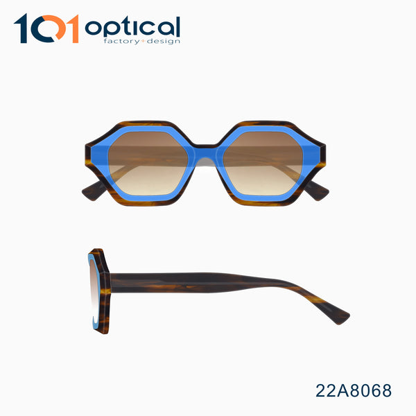 Hexagon and irregular Dimensional acetate Female Sunglasses 22A8068