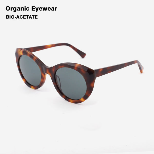 Round Cat-eye bevel Acetate Female Sunglasses 22A8067