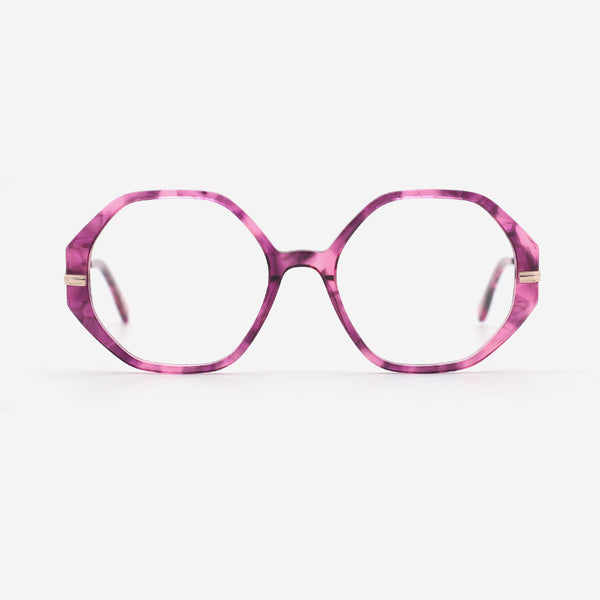 Hexagon Acetate And Metal Combined Women's Optical Frames 23A3168