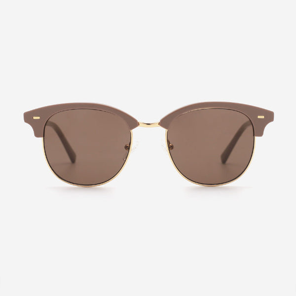 Round Acetate And Metal Combined Unisex Sunglasses 23A8054