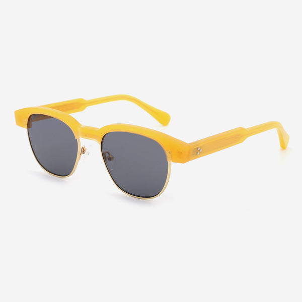 Classical Square Shape Acetate And Metal Combined Unisex Sunglasses 23A8057