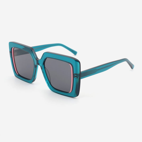 Rectangular Oversize Lamination Acetate Female Sunglasses 23A8079