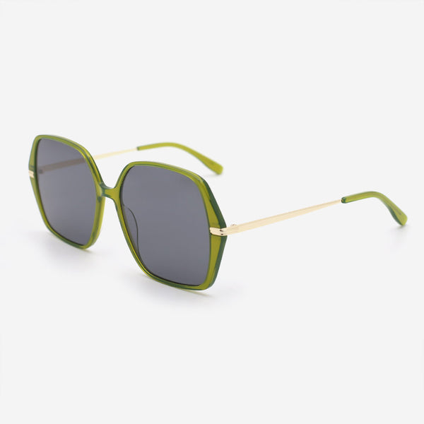 Polygonal Acetate And Metal Combined Women's Sunglasses 23A8116
