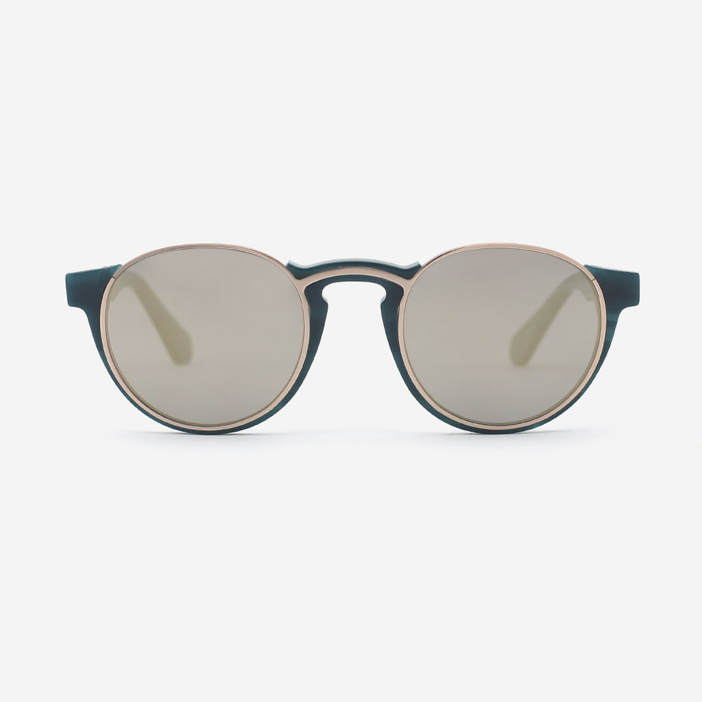 Round Acetate And Metal Combined Unisex Sunglasses 23A8132B