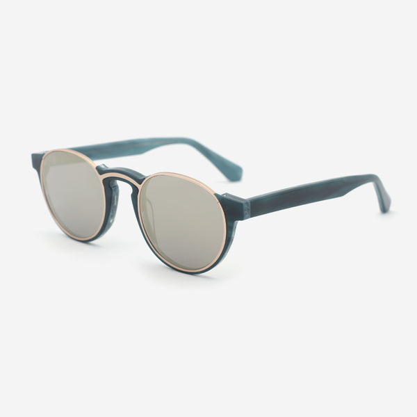 Round Acetate And Metal Combined Unisex Sunglasses 23A8132B