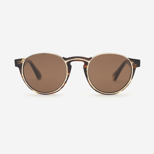 Round Acetate And Metal Combined Unisex Sunglasses 23A8132B