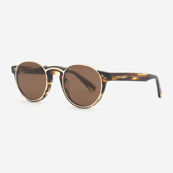 Round Acetate And Metal Combined Unisex Sunglasses 23A8132B