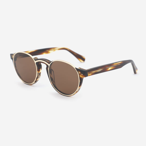 Round Acetate And Metal Combined Unisex Sunglasses 23A8132B