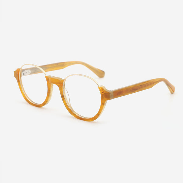 Round Acetate And Metal Combined Women‘s Optical Frames 24A3004