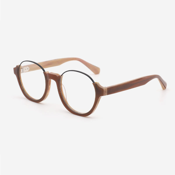 Round Acetate And Metal Combined Women‘s Optical Frames 24A3004