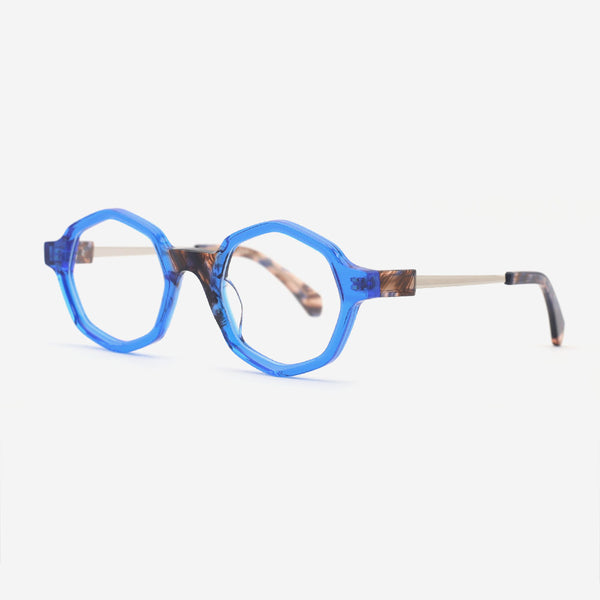 Polygon Laminated Acetate And Metal Combined Unisex Optical Frames 24A3136
