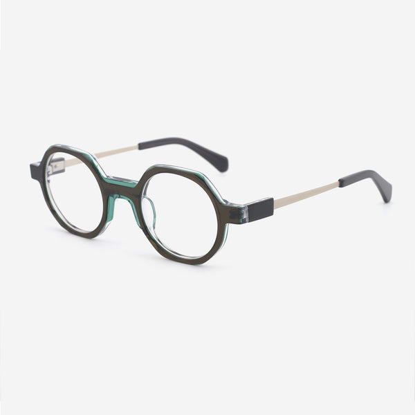 Geometric Acetate And Metal Combined Unisex Optical Frames 24A3138