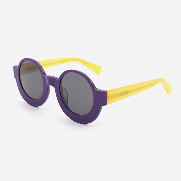 Fashion Round Thick Acetate Women's Sunglasses 24A8029