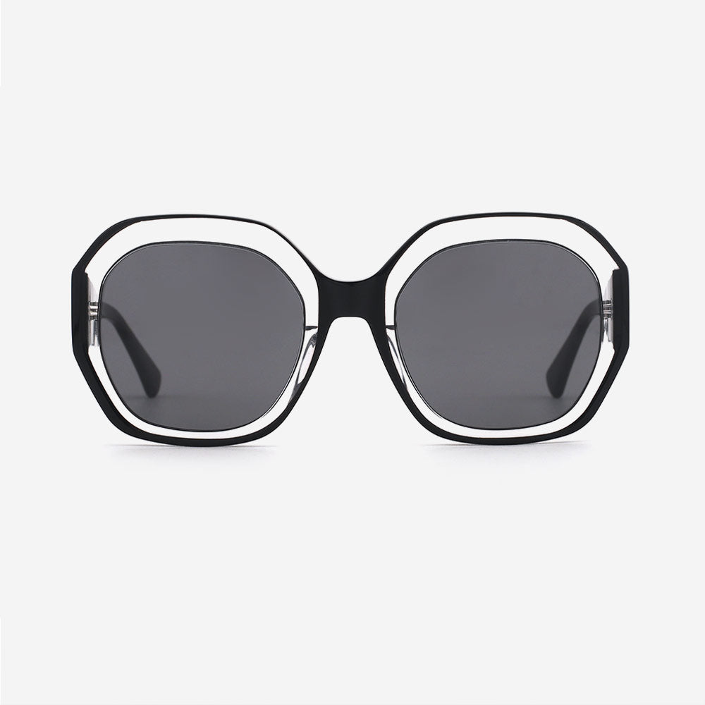 Geometric Round Laminated Acetate Unisex Sunglasses 24A8072