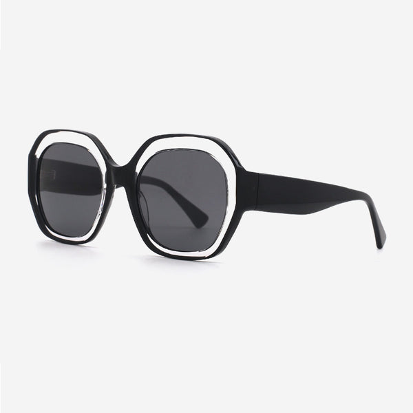 Geometric Round Laminated Acetate Unisex Sunglasses 24A8072