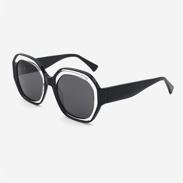 Geometric Round Laminated Acetate Unisex Sunglasses 24A8072