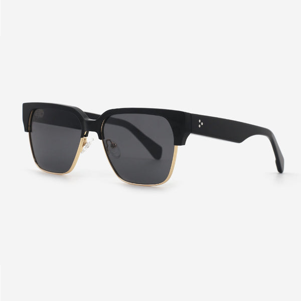 Square Acetate And Metal Combined Unisex Sunglasses 24A8080