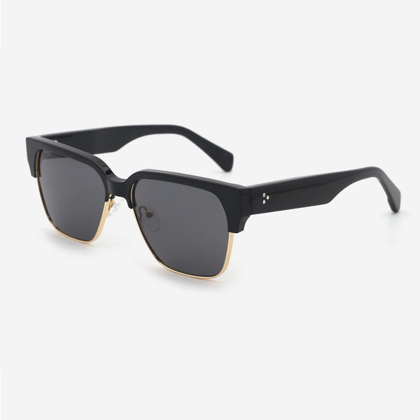 Square Acetate And Metal Combined Unisex Sunglasses 24A8080