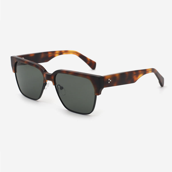 Square Acetate And Metal Combined Unisex Sunglasses 24A8080