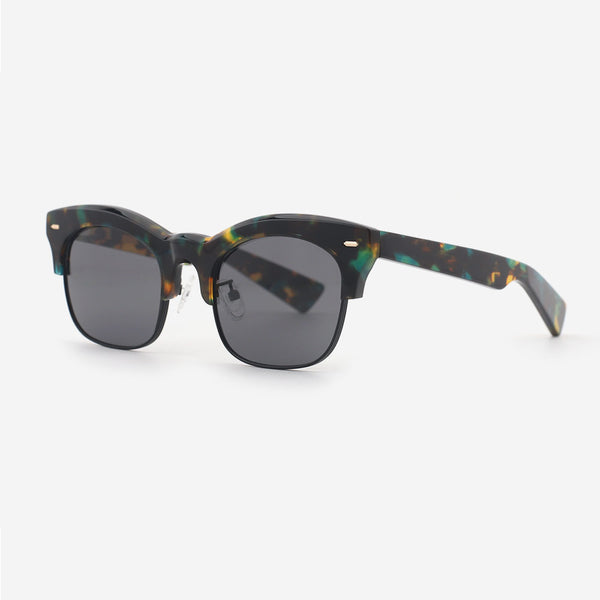 Square Acetate And Metal Combined Unisex Sunglasses 24A8119