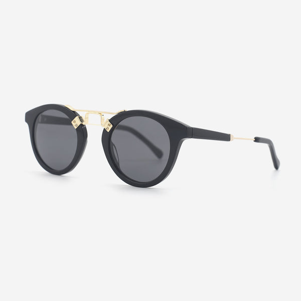 Round Acetate And Metal Combined Female Sunglasses 24A8257