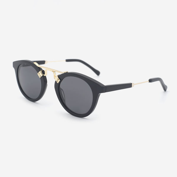 Round Acetate And Metal Combined Female Sunglasses 24A8257