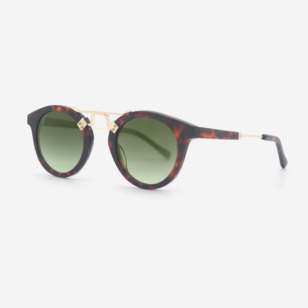 Round Acetate And Metal Combined Female Sunglasses 24A8257