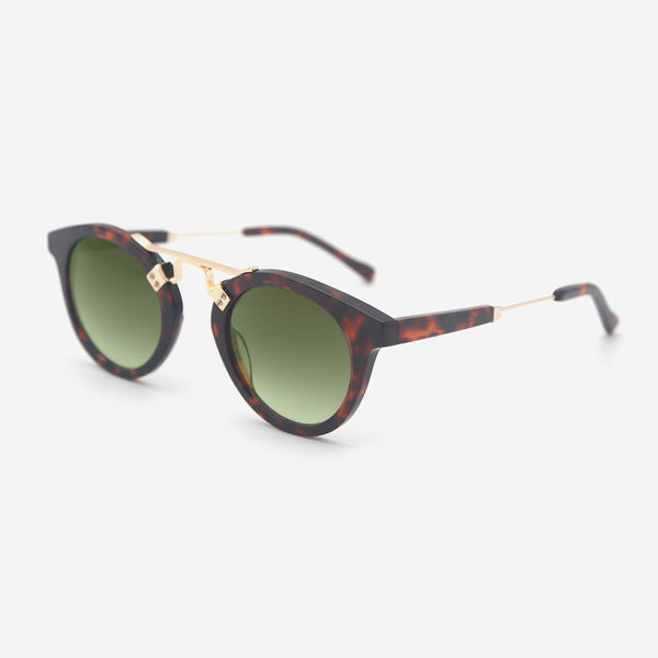 Round Acetate And Metal Combined Female Sunglasses 24A8257