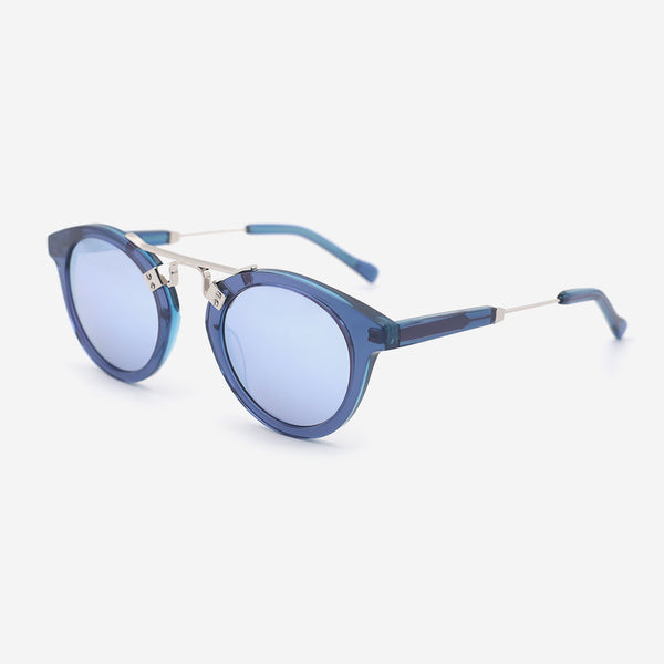 Round Acetate And Metal Combined Female Sunglasses 24A8257