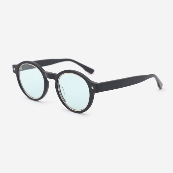 Round Acetate And Metal Combined Female Sunglasses 24A8285