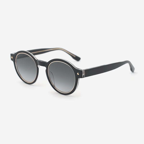 Round Acetate And Metal Combined Female Sunglasses 24A8285