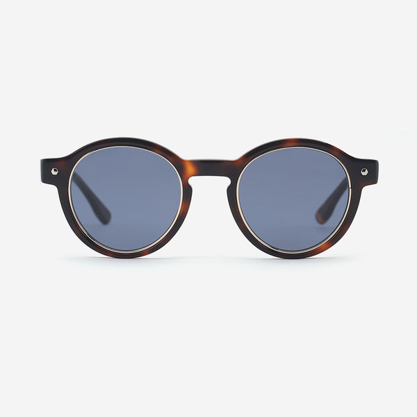 Round Acetate And Metal Combined Female Sunglasses 24A8285