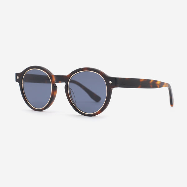 Round Acetate And Metal Combined Female Sunglasses 24A8285