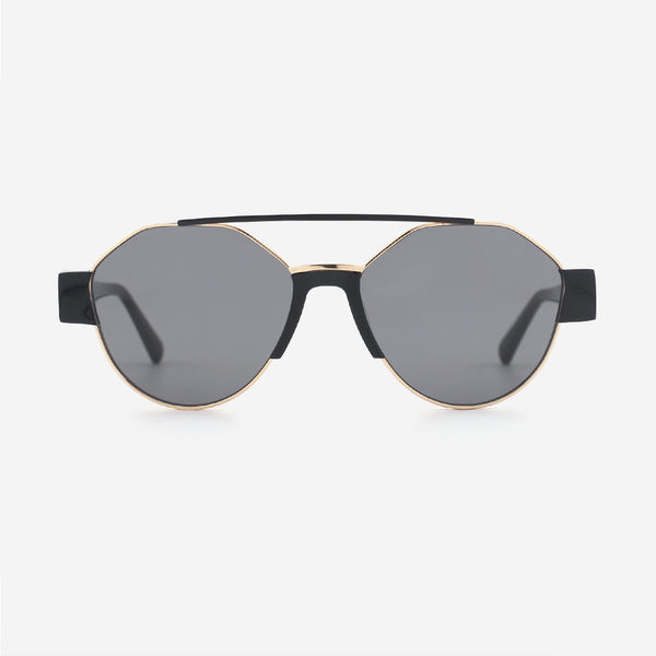 Geometric Round Metal and Acetate Unisex Sunglasses 24M7022