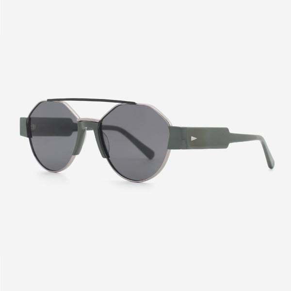 Geometric Round Metal and Acetate Unisex Sunglasses 24M7022