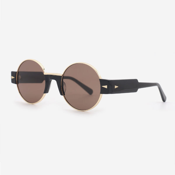 Round Metal and Acetate Unisex Sunglasses 24M7023