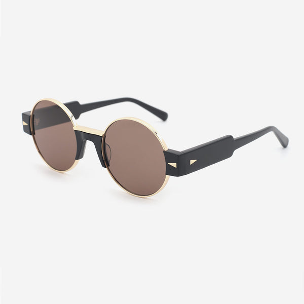 Round Metal and Acetate Unisex Sunglasses 24M7023