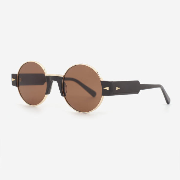 Round Metal and Acetate Unisex Sunglasses 24M7023