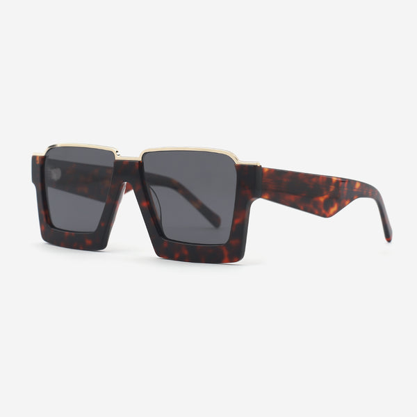 Irregular Acetate and Metal Combined Unisex Sunglasses 25A8021