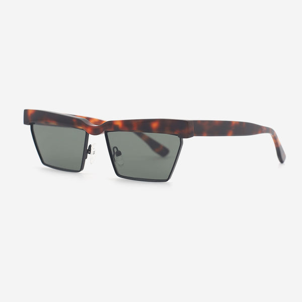 Rectangle Acetate And Metal Combined Unisex Sunglasses 25A8048