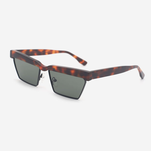 Rectangle Acetate And Metal Combined Unisex Sunglasses 25A8048