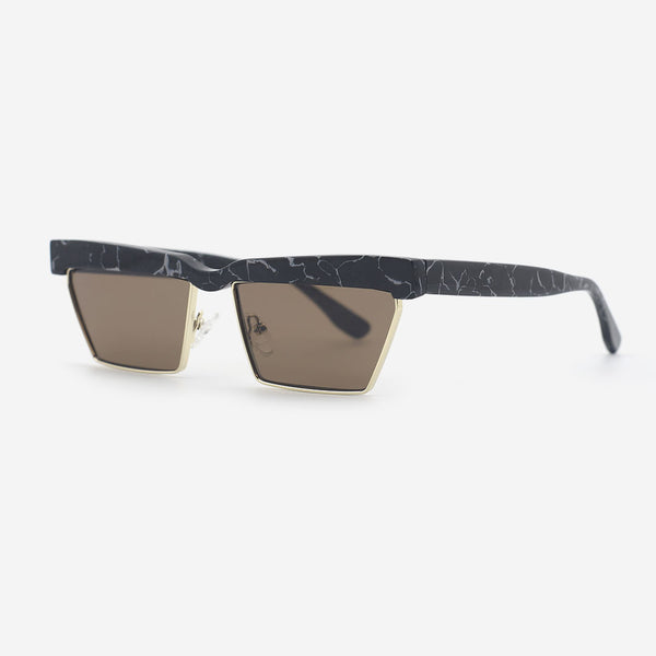 Rectangle Acetate And Metal Combined Unisex Sunglasses 25A8048