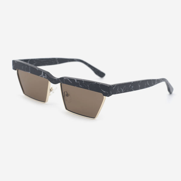 Rectangle Acetate And Metal Combined Unisex Sunglasses 25A8048