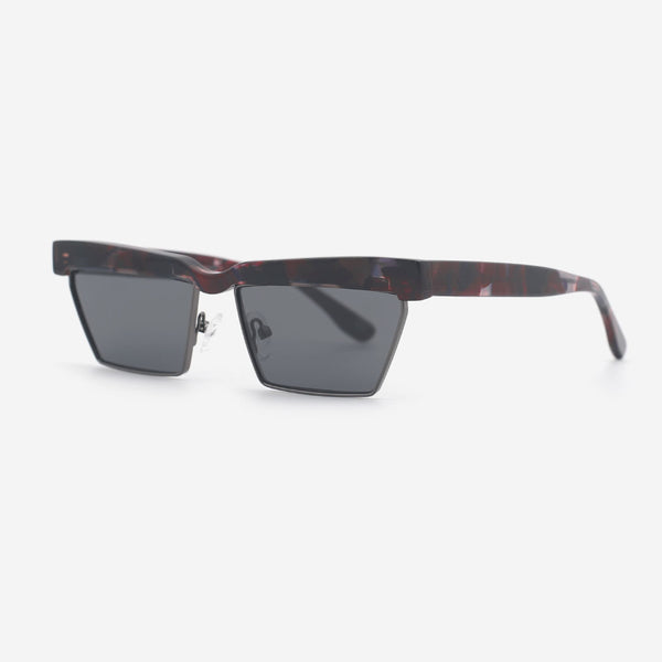 Rectangle Acetate And Metal Combined Unisex Sunglasses 25A8048