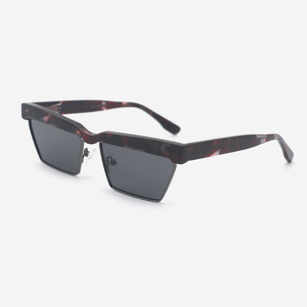 Rectangle Acetate And Metal Combined Unisex Sunglasses 25A8048