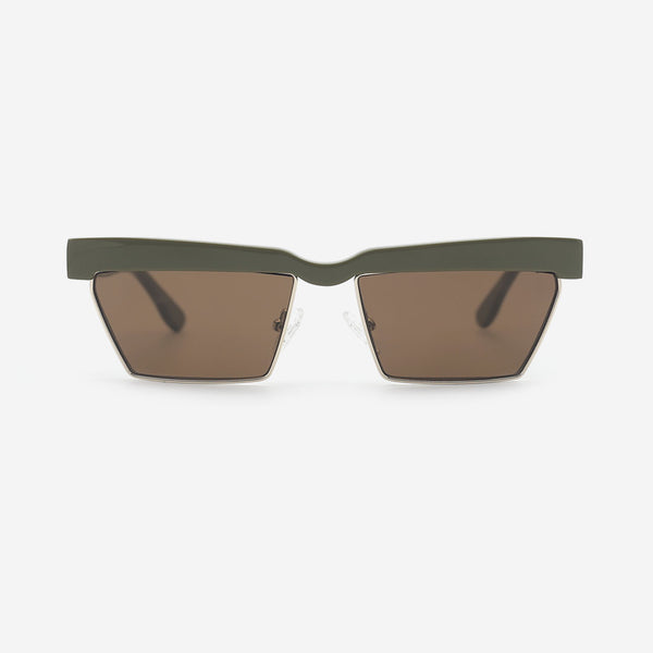 Rectangle Acetate And Metal Combined Unisex Sunglasses 25A8048