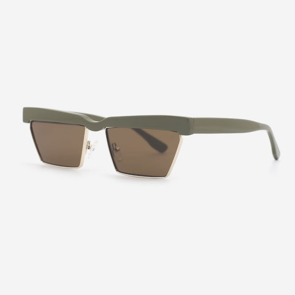 Rectangle Acetate And Metal Combined Unisex Sunglasses 25A8048
